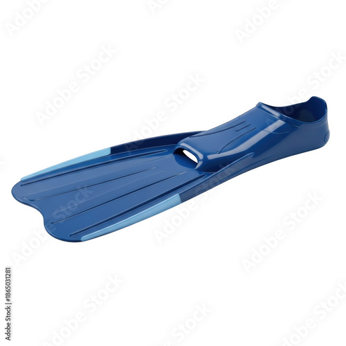 Single Blue Swimming Fin with Light Blue Accents on png isolated transparent background Black Background