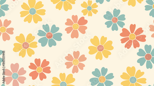 Retro Floral Pattern with Pastel Colors A Groovy 70s Vibe.