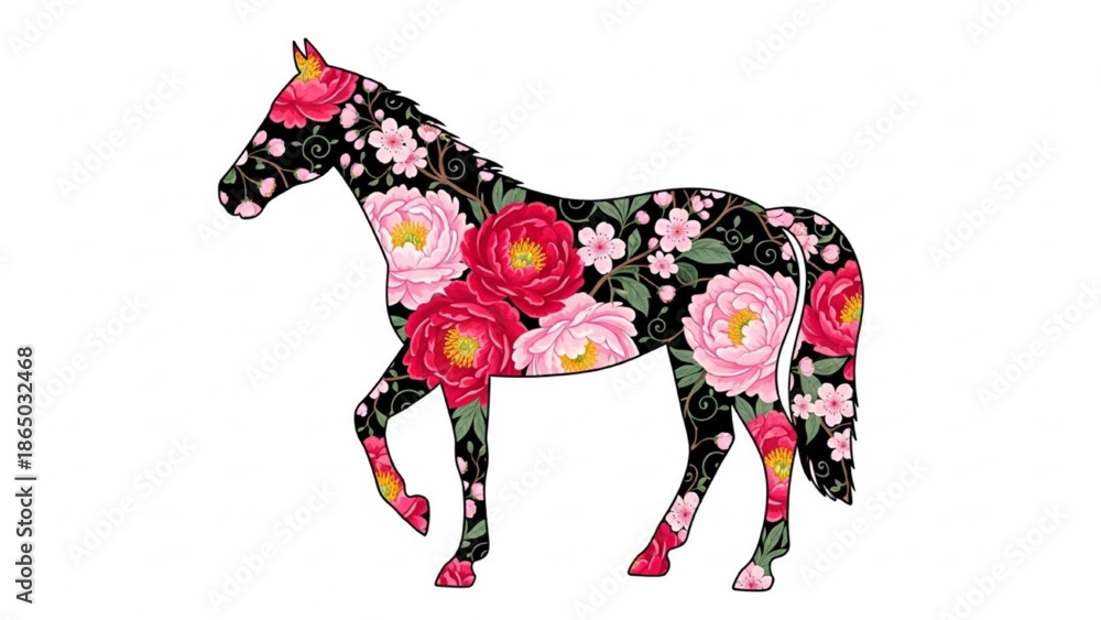 Obraz premium Floral Pattern Horse Silhouette Vector