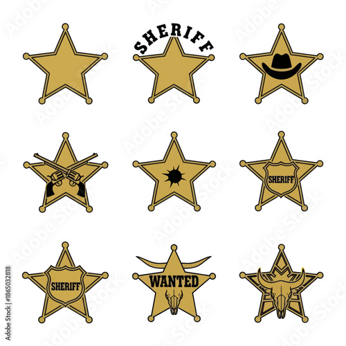 Collection of Sheriff Star Badges with Western Theme.