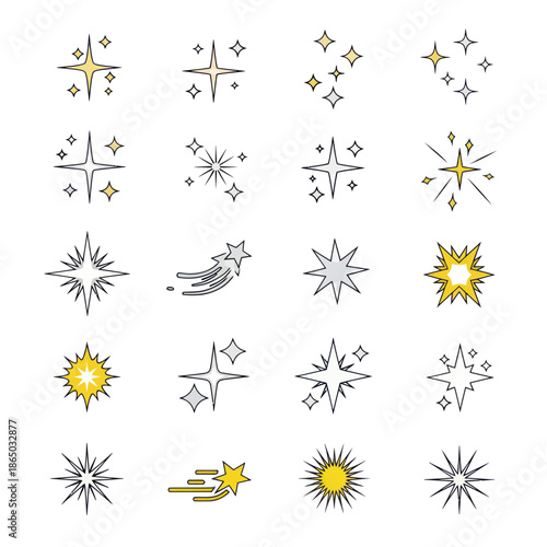 Collection of Sparkling Star Icons for Graphic Design.