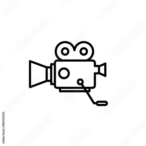 Vintage Hand-Crank Film Camera Outline Icon - Cinema & Movie Symbol