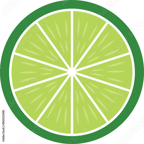 Sliced lime with green rind and light green segments on white background citrus fruit slices