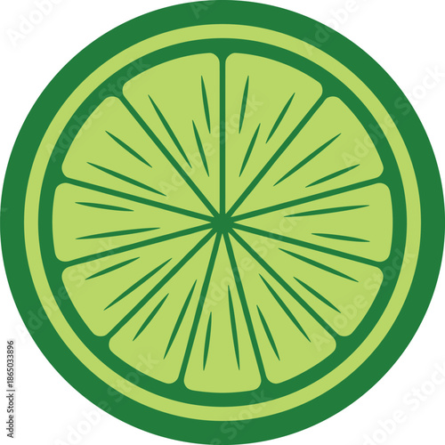Sliced lime with green and yellow segments on white background citrus fruit