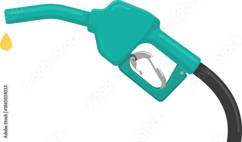 Teal Gas Pump Nozzle with Yellow Fuel Drop and Black Hose