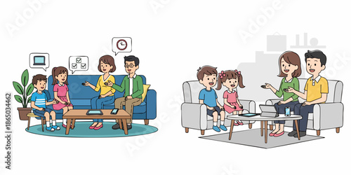 Colorful Handdrawn Family Sitting Together Talking at Home Illustration