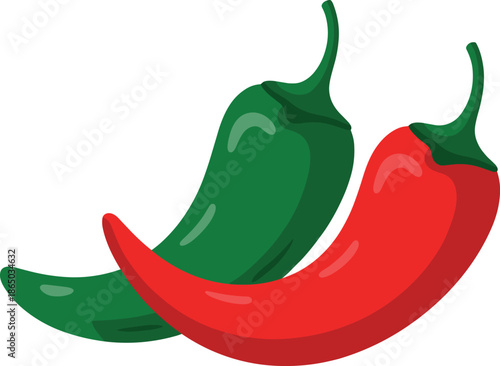 Two chili peppers one green and one red with stems facing upward green chili red chili fresh peppers