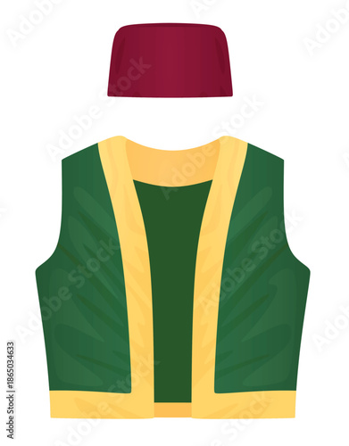 Green arabic vest and hat. vector