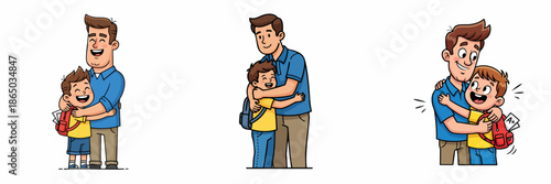Cheerful Handdrawn Father And Son Hugging Warmly Cute Cartoon Illustration