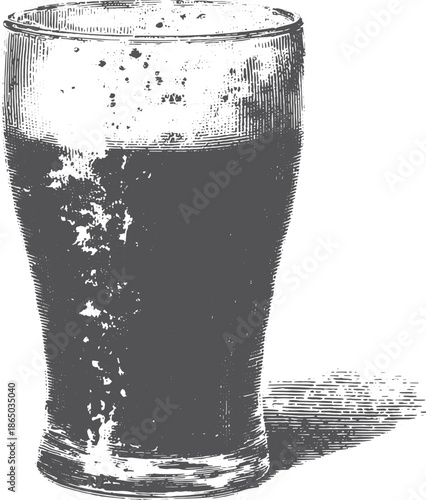 Illustration of a glass of beer in simple black and white style. Classic vector art representing a beverage set.