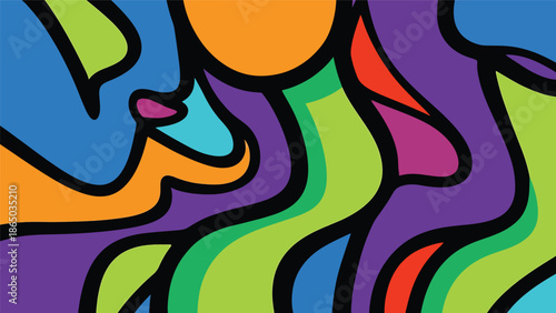 Graffiti-style urban mural vector illustration featuring energetic abstract shapes, organic curves, and layered composition, designed for posters, wallpapers, fashion prints, and modern creative