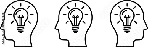 Human head profile with glowing lightbulb icon set for creative thinking psychological insight brainstorming and innovative mental idea concept.