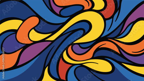 Urban mural vector artwork with flowing organic shapes and rhythmic movement across a stylized wall surface, graffiti-inspired flat design perfect for modern wallpapers and posters