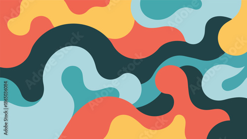 Urban mural vector artwork with flowing organic shapes and rhythmic movement across a stylized wall surface, graffiti-inspired flat design perfect for modern wallpapers and posters