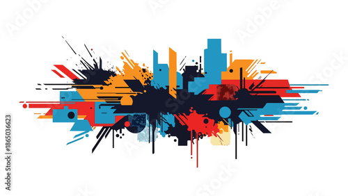 Street mural inspired vector illustration expressing urban culture through abstract shapes, motion, and contrast, clean flat design perfect for modern posters and digital wallpapers