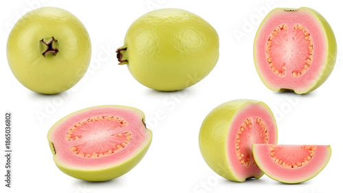 Green Guava on White Background with Slice