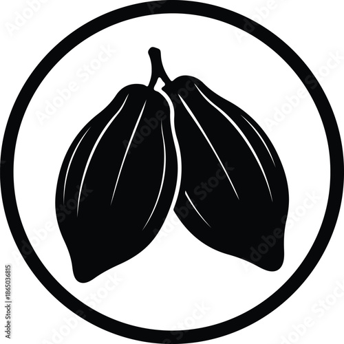 Silhouette Fresh Organic Cocoa Bean Pods Round Circle Minimalist Icon Vector Illustration
