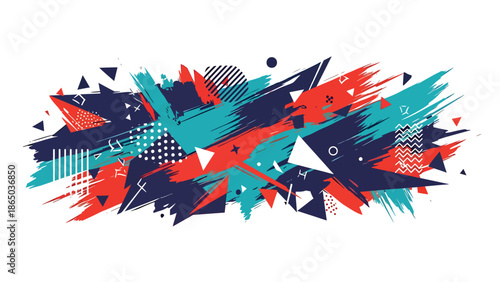 Urban mural vector artwork featuring expressive brush-like strokes, geometric accents, and rhythmic patterns on stylized wall background, graffiti-inspired flat design for modern creatives