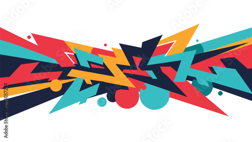 Graffiti-style urban mural vector with strong diagonal movement, layered shapes, and energetic composition, flat design suitable for bold posters, wallpapers, and fashion graphics