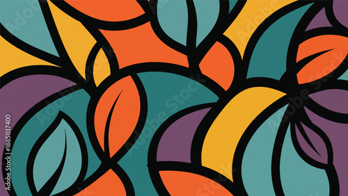 Large-format urban mural vector illustration with decorative abstract forms, flowing contours, and bold outlines filling the frame, modern graffiti-inspired style for commercial design use