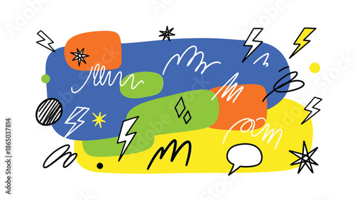 Urban mural vector illustration featuring layered abstract geometry with hand-drawn energy and playful composition, graffiti-inspired flat style ideal for branding and creative media