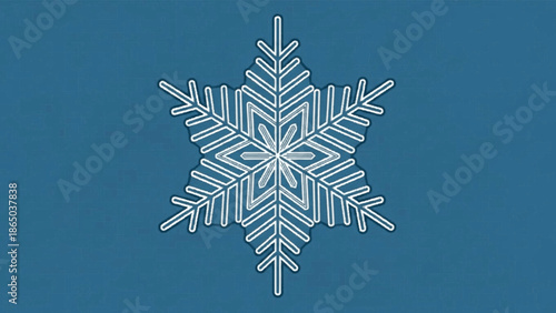 A beautifully intricate white snowflake, symbolizing winter's delicate artistry and unique frosty charm against a serene blue background, perfect for seasonal designs