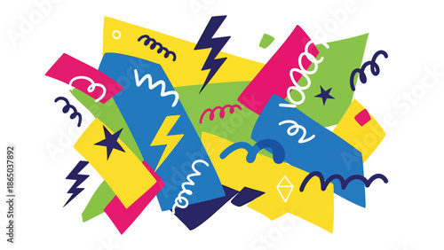 Urban mural vector illustration featuring layered abstract geometry with hand-drawn energy and playful composition, graffiti-inspired flat style ideal for branding and creative media