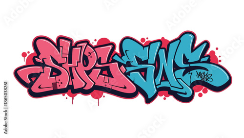 Graffiti-style urban mural vector artwork with expressive curves, bold contrasts, and balanced negative space, flat design suitable for professional commercial and editorial use