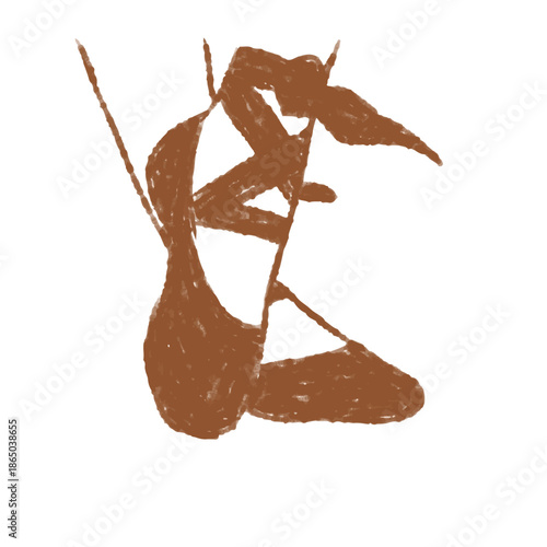 Brown Ballet Pointe Shoe Isolated on White Background. Hand Drawn Ballerina Slipper Sketch for Dance Studio and Art. Minimalist Artistic Vector Illustration.