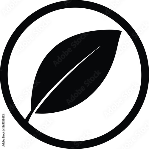 Silhouette Simple Organic Leaf Circle Icon Natural Eco Design Element Vector Illustration