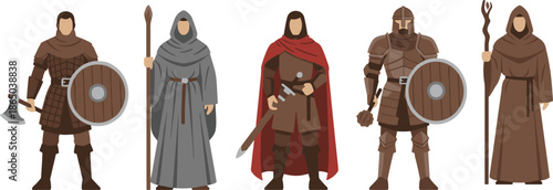 Medieval fantasy characters, warrior, wizard, knight, paladin, druid, RPG classes, battle-ready heroes, role-playing art, epic adventure illustration