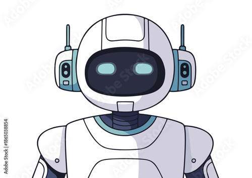Clean and simple illustration of an artificial intelligence robot head, representing modern technology, automation, and future digital services
