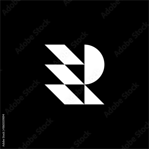 Geometric RE or ER abstract mark. Symbolizes momentum & precision for engineering, tech startups, or modern financial firms.