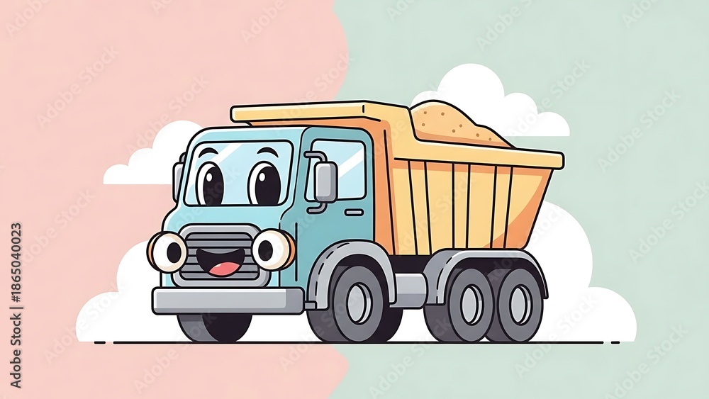 Naklejka premium Cartoon Dump Truck with Character Design.