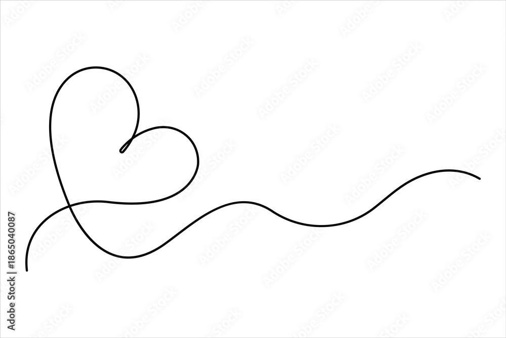 Fototapeta premium Heart and love sign continuous one line art drawing. Heart romantic symbol in simple linear style vector illustration