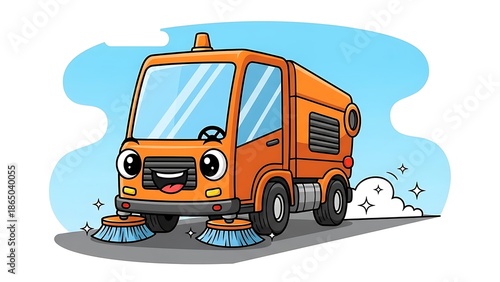 Wallpaper Mural Orange Street Sweeper Truck Cleaning Road. Torontodigital.ca