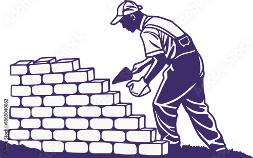 construction worker with trowel and bricks