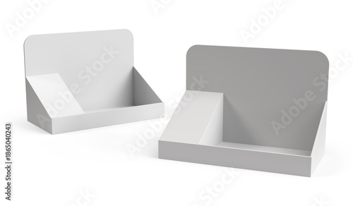 Empty Product Display Tray. Supermarket Promotional Display Rack. Counter top display. PDQ Display Box. 3D Render Illustration.