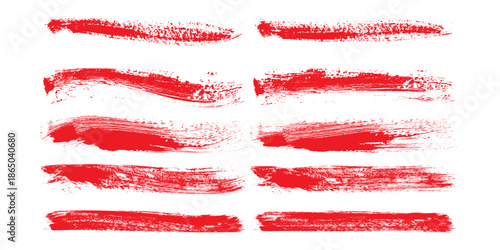 Photo red grunge lines, brush strokes oil paint isolated on white background