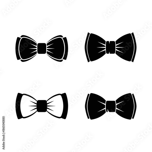 Four Black Bow Ties on White Background in Silhouette.