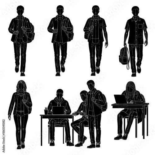 Silhouetted Students - A Diverse Group Engaged in Academic Pursuits.