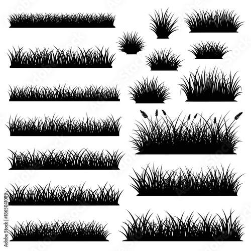 Silhouette Grass Collection - Diverse Vector Illustrations for Design Projects.