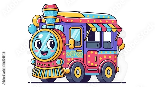 Wallpaper Mural Colorful Cartoon Train with Smiling Face. Torontodigital.ca