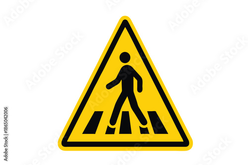  Pedestrian Road Warning Sign – Minimal Zebra Crossing Icon, Safety and Awareness Symbol on White Background