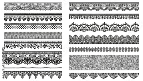 Collection of decorative black lace borders and patterns ideal for design and crafting projects