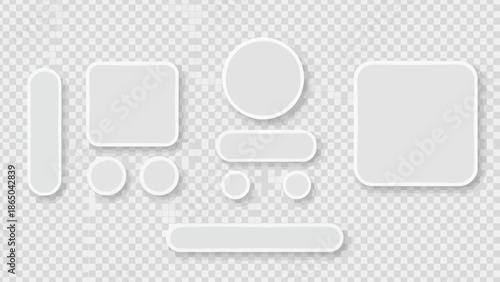 A collection of various white geometric shapes arranged on a transparent background for design projects