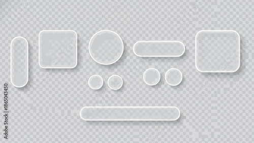 A collection of various transparent rounded and rectangular shapes arranged on a grid background