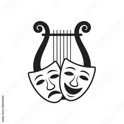 Dramatic theatre masks vector featuring comedy and tragedy for performing arts entertainment symbolising acting drama and stage performance themes
