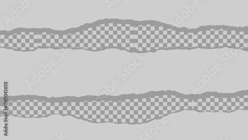 Torn paper edges reveal a transparent background creating a distressed and fragmented effect