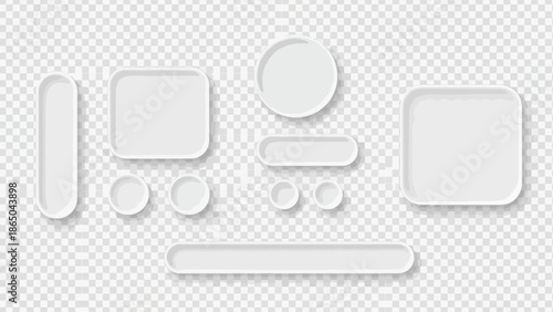 An assortment of blank white frames and shapes on a transparent background ideal for design